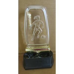 Vintage Soccer Trophy School Sports Black Base Clear Lucite Girl Ball 8 Inches